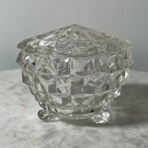 Vintage Jeanette Glass Footed Powder Jar in Cubist Pattern